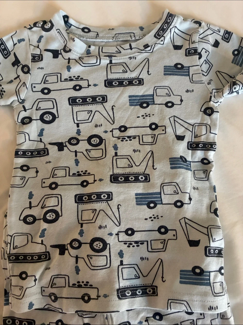 Light Blue Toddler Pajama Set with Construction Truck Print